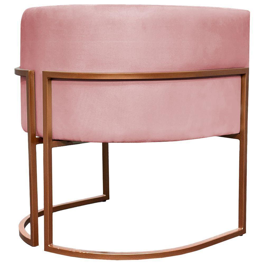 Kit 2 Poltronas Para Sala De Recepção Luna Suede Cores Base De Ferro Bronze - Rosê, Suede - 7