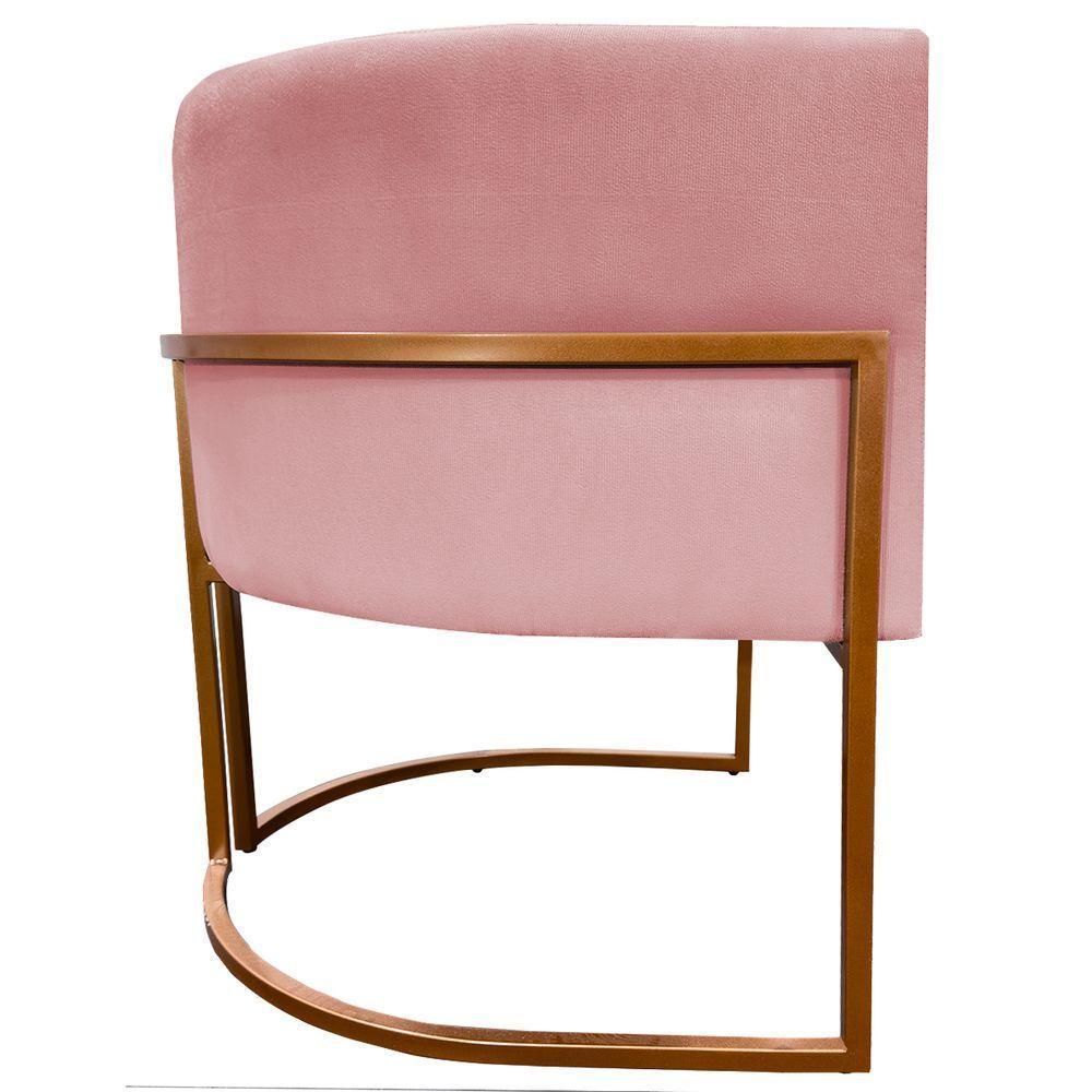 Kit 2 Poltronas Para Sala De Recepção Luna Suede Cores Base De Ferro Bronze - Rosê, Suede - 9