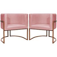 Kit 2 Poltronas Para Sala De Recepção Luna Suede Cores Base De Ferro Bronze - Rosê, Suede - 1