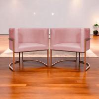 Kit 2 Poltronas Para Sala De Recepção Luna Suede Cores Base De Ferro Bronze - Rosê, Suede - 6