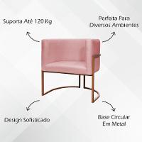 Kit 2 Poltronas Para Sala De Recepção Luna Suede Cores Base De Ferro Bronze - Rosê, Suede - 8