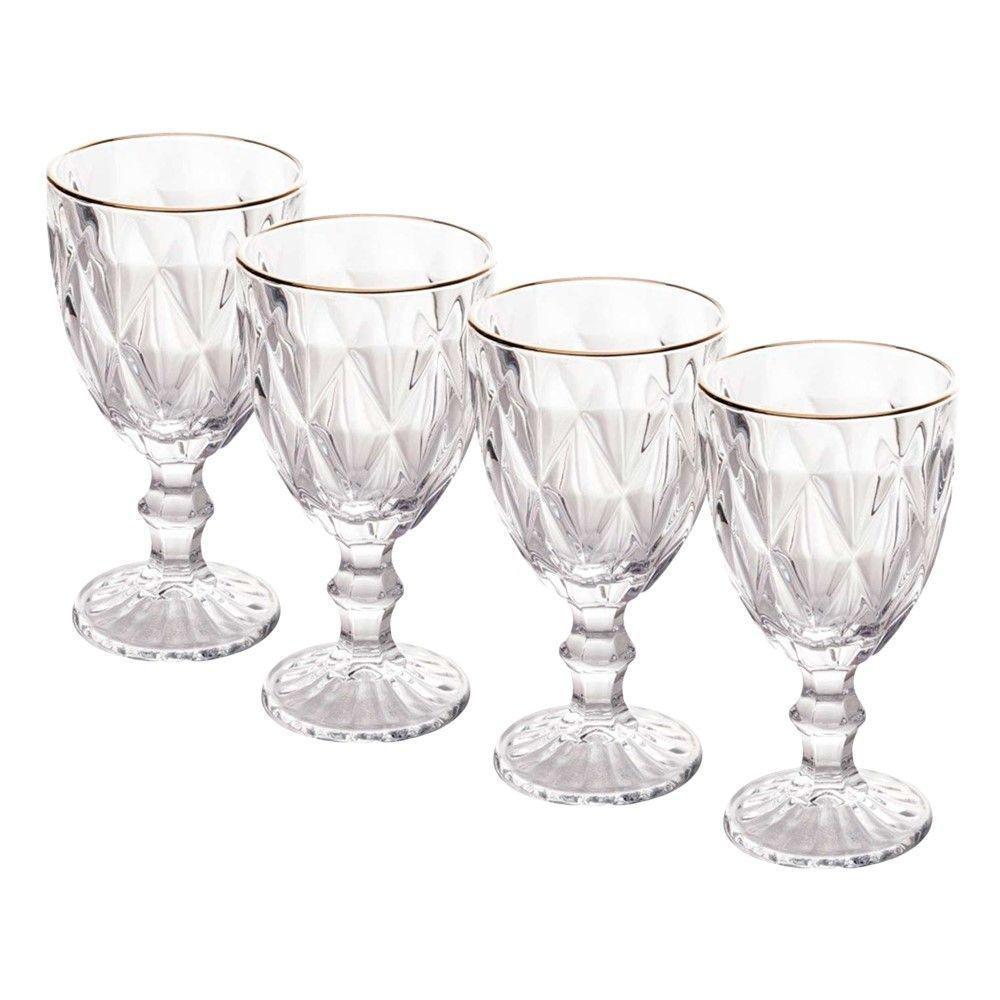 Jogo Jarra 1l Diamond Com 4 Taças De Vidro 325ml Fio De Ouro Borda Dourada água Suco Lyor - 9