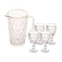 Jogo Jarra 1l Diamond Com 4 Taças De Vidro 325ml Fio De Ouro Borda Dourada água Suco Lyor - 1