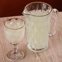 Jogo Jarra 1l Diamond Com 4 Taças De Vidro 325ml Fio De Ouro Borda Dourada água Suco Lyor - 6