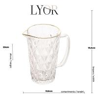 Jogo Jarra 1l Diamond Com 4 Taças De Vidro 325ml Fio De Ouro Borda Dourada água Suco Lyor - 8