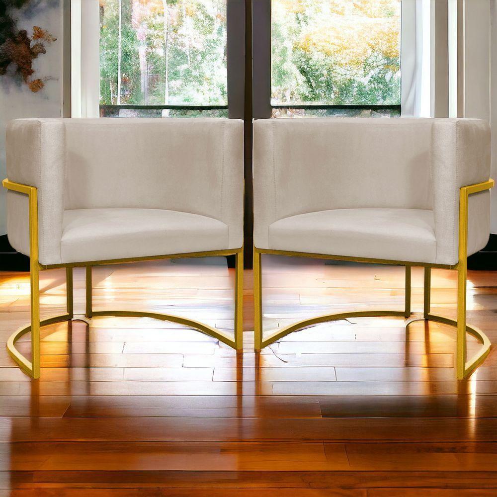 Kit 2 Poltronas Cadeira Para Sala De Luna Suede Cores Base Dourada - Bege, Suede - 5