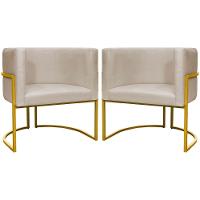 Kit 2 Poltronas Cadeira Para Sala De Luna Suede Cores Base Dourada - Bege, Suede - 1