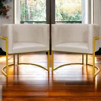 Kit 2 Poltronas Cadeira Para Sala De Luna Suede Cores Base Dourada - Bege, Suede - 5