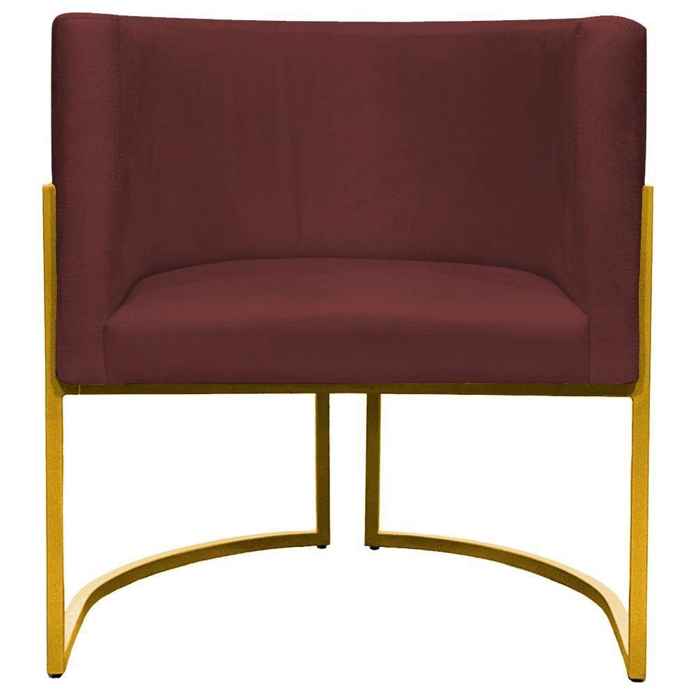 Kit 2 Poltronas Cadeira Para Sala De Luna Suede Cores Base Dourada - Bordô, Suede - 6