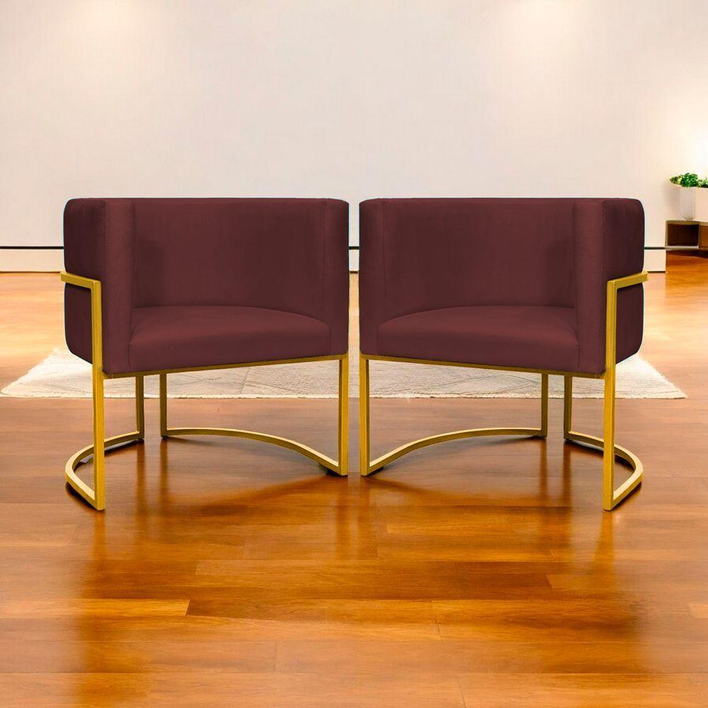 Kit 2 Poltronas Cadeira Para Sala De Luna Suede Cores Base Dourada - Bordô, Suede - 7