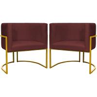 Kit 2 Poltronas Cadeira Para Sala De Luna Suede Cores Base Dourada - Bordô, Suede - 1