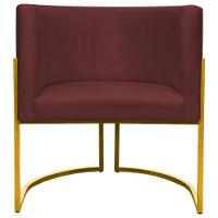 Kit 2 Poltronas Cadeira Para Sala De Luna Suede Cores Base Dourada - Bordô, Suede - 6