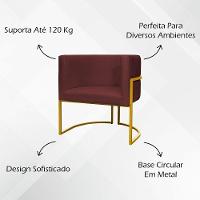 Kit 2 Poltronas Cadeira Para Sala De Luna Suede Cores Base Dourada - Bordô, Suede - 9
