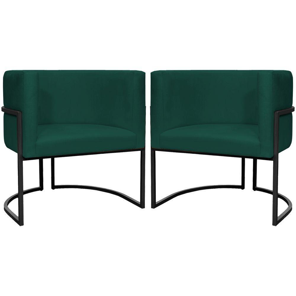 Kit 2 Poltronas Luna Suede Cores Base De Ferro Preta - Verde, Suede - 1