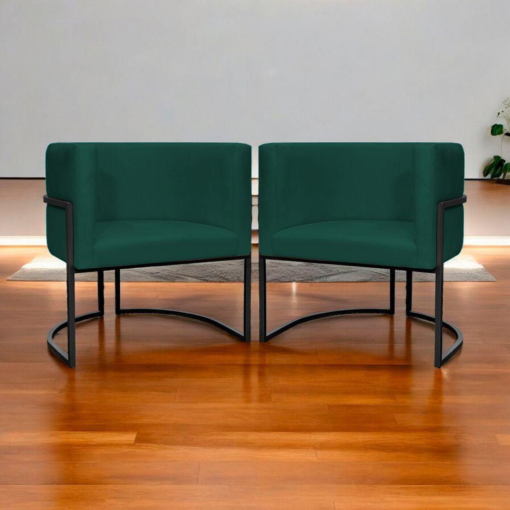 Kit 2 Poltronas Luna Suede Cores Base De Ferro Preta - Verde, Suede - 9