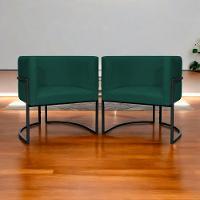 Kit 2 Poltronas Luna Suede Cores Base De Ferro Preta - Verde, Suede - 9