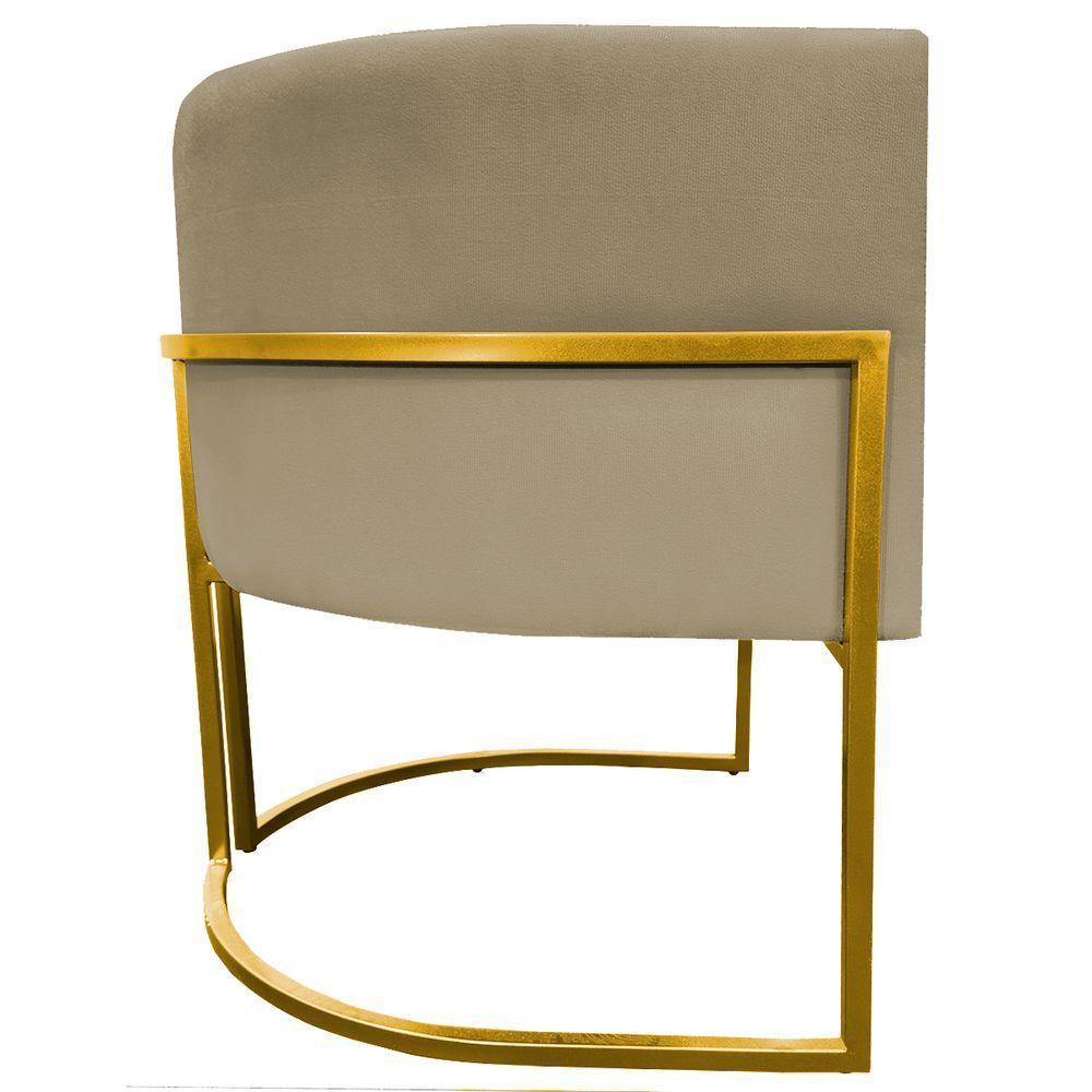 Kit 2 Poltronas Cadeira Para Sala De Luna Suede Cores Base Dourada - Nude, Suede - 8