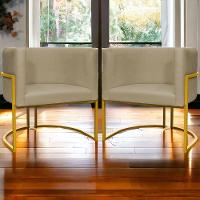 Kit 2 Poltronas Cadeira Para Sala De Luna Suede Cores Base Dourada - Nude, Suede - 7