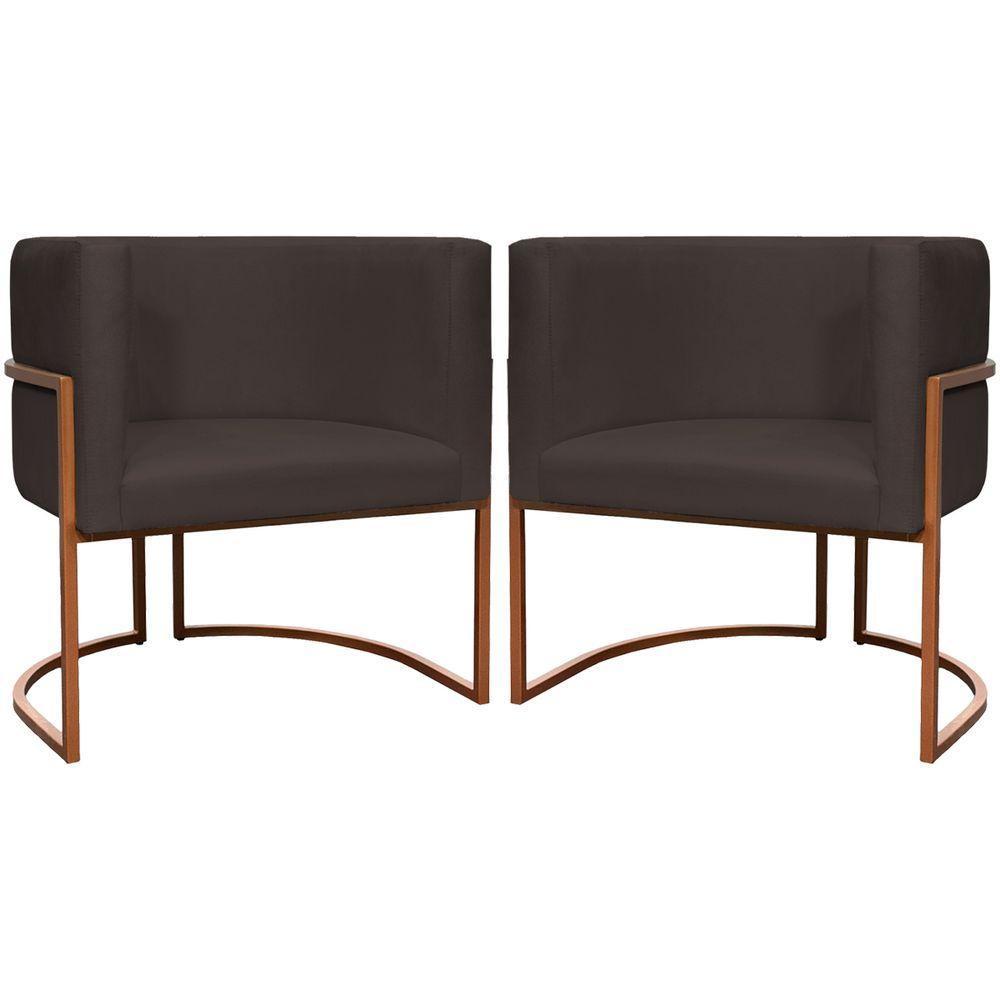 Kit 2 Poltronas Para Sala De Recepção Luna Suede Cores Base De Ferro Bronze - Marrom, Suede - 1