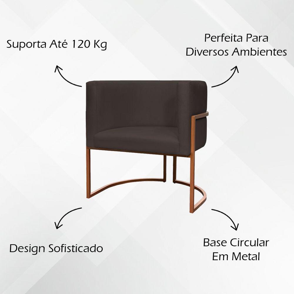 Kit 2 Poltronas Para Sala De Recepção Luna Suede Cores Base De Ferro Bronze - Marrom, Suede - 5