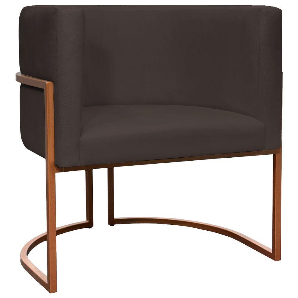 Kit 2 Poltronas Para Sala De Recepção Luna Suede Cores Base De Ferro Bronze - Marrom, Suede - 6