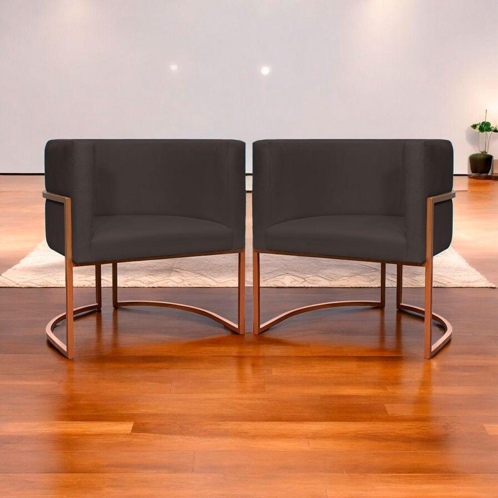 Kit 2 Poltronas Para Sala De Recepção Luna Suede Cores Base De Ferro Bronze - Marrom, Suede - 8