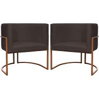 Kit 2 Poltronas Para Sala De Recepção Luna Suede Cores Base De Ferro Bronze - Marrom, Suede - 1