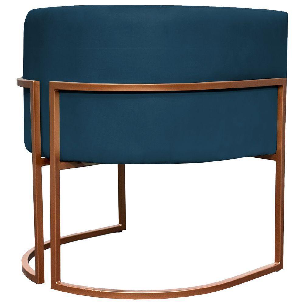Kit 2 Poltronas Para Sala De Recepção Luna Suede Cores Base De Ferro Bronze - Azul-marinho, Suede - 4