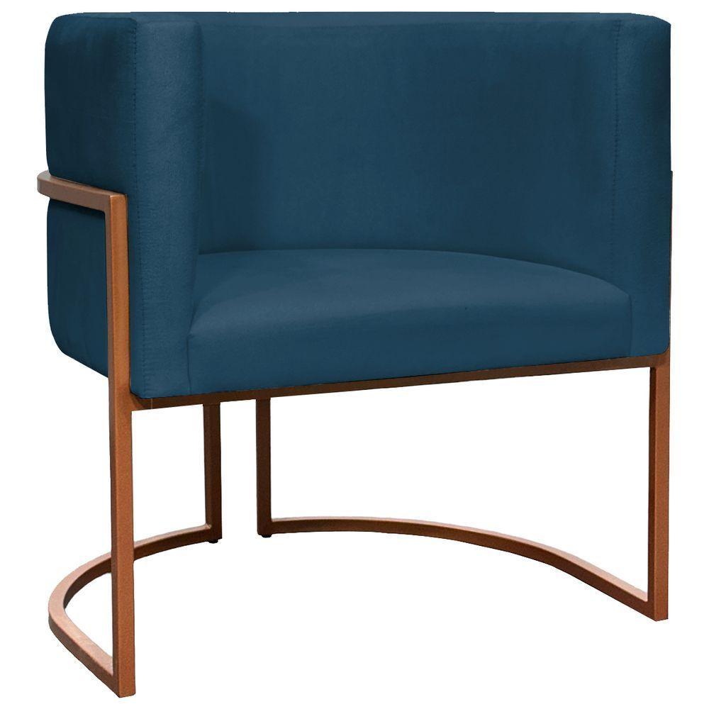 Kit 2 Poltronas Para Sala De Recepção Luna Suede Cores Base De Ferro Bronze - Azul-marinho, Suede - 6