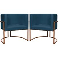Kit 2 Poltronas Para Sala De Recepção Luna Suede Cores Base De Ferro Bronze - Azul-marinho, Suede - 1