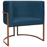 Kit 2 Poltronas Para Sala De Recepção Luna Suede Cores Base De Ferro Bronze - Azul-marinho, Suede - 6