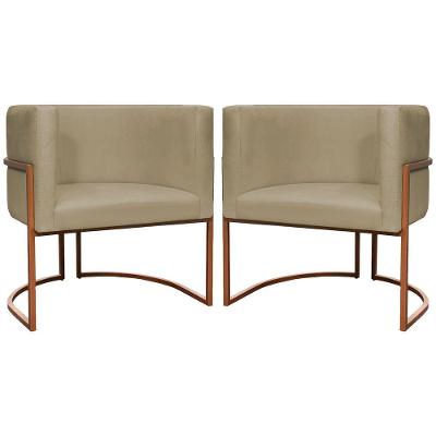Kit 2 Poltronas Para Sala De Recepção Luna Suede Cores Base De Ferro Bronze - Nude, Suede