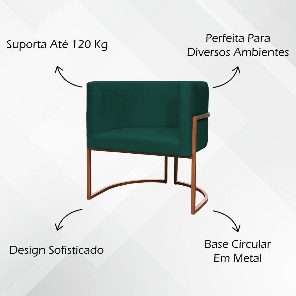 Kit 2 Poltronas Para Sala De Recepção Luna Suede Cores Base De Ferro Bronze - Verde, Suede - 5