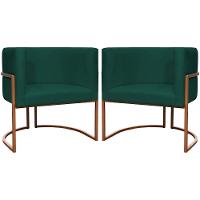 Kit 2 Poltronas Para Sala De Recepção Luna Suede Cores Base De Ferro Bronze - Verde, Suede - 1