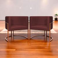 Kit 2 Poltronas Para Sala De Recepção Luna Suede Cores Base De Ferro Bronze - Bordô, Suede - 8