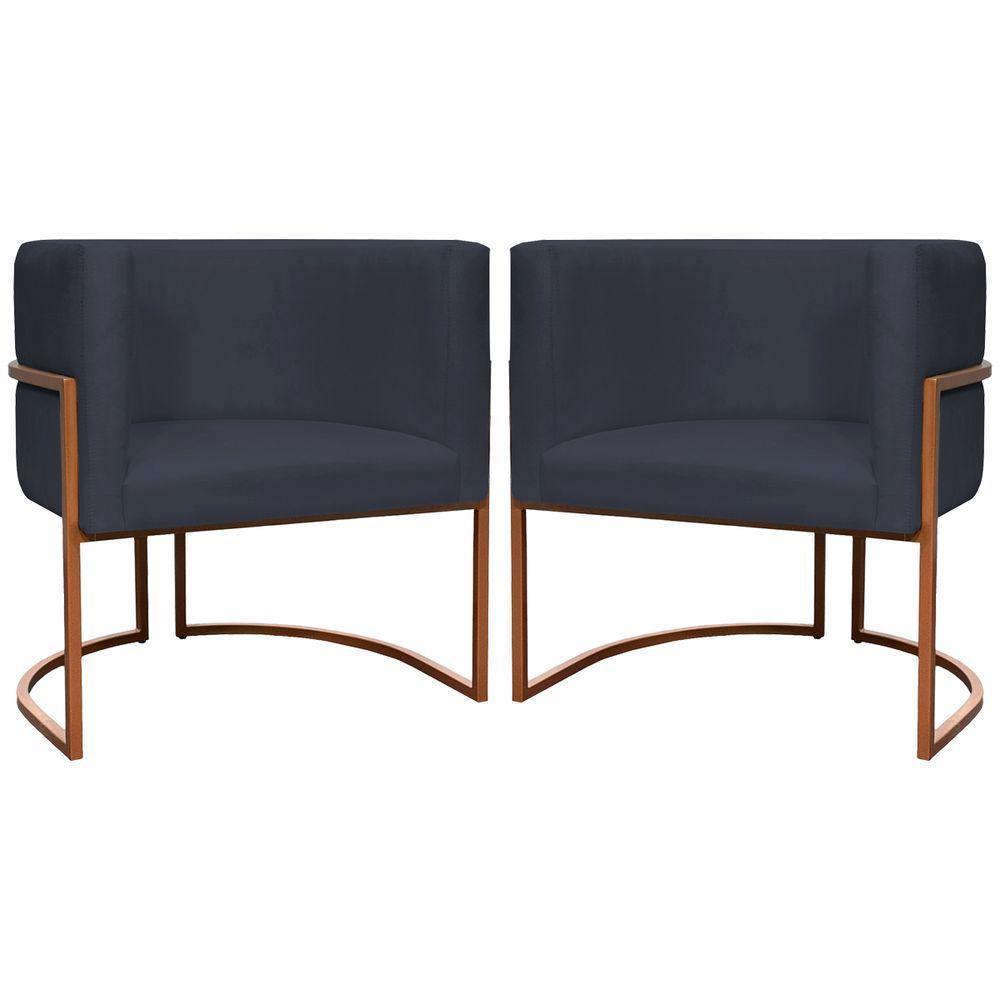 Kit 2 Poltronas Para Sala De Recepção Luna Suede Cores Base De Ferro Bronze - Preto, Suede - 1