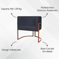 Kit 2 Poltronas Para Sala De Recepção Luna Suede Cores Base De Ferro Bronze - Preto, Suede - 2