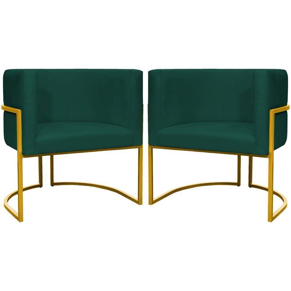 Kit 2 Poltronas Cadeira Para Sala De Luna Suede Cores Base Dourada - Verde, Suede - 1