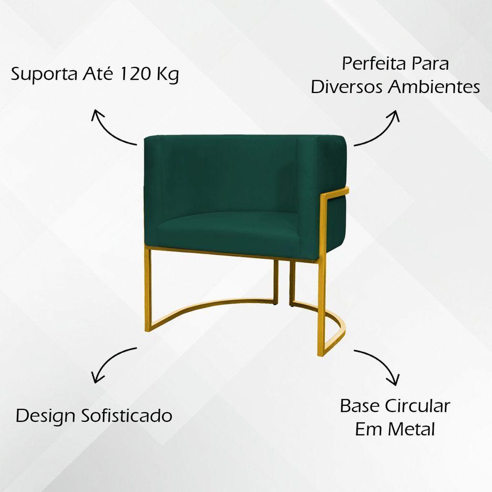 Kit 2 Poltronas Cadeira Para Sala De Luna Suede Cores Base Dourada - Verde, Suede - 2