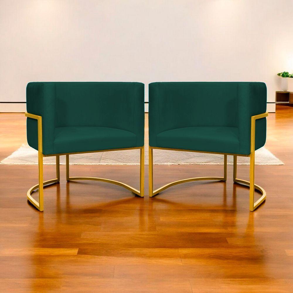 Kit 2 Poltronas Cadeira Para Sala De Luna Suede Cores Base Dourada - Verde, Suede - 8