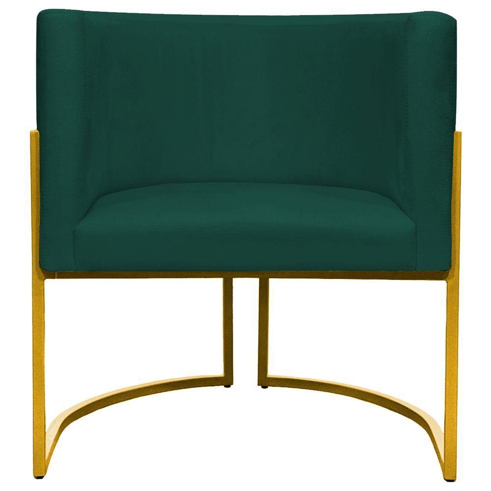 Kit 2 Poltronas Cadeira Para Sala De Luna Suede Cores Base Dourada - Verde, Suede - 9
