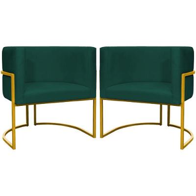 Kit 2 Poltronas Cadeira Para Sala De Luna Suede Cores Base Dourada - Verde, Suede