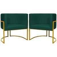 Kit 2 Poltronas Cadeira Para Sala De Luna Suede Cores Base Dourada - Verde, Suede - 1