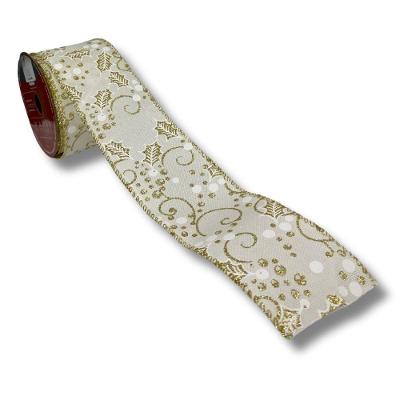 Fita Decorativa Natalina Dourado Com Glitter Tok Da Casa 6.3cmx9.14m