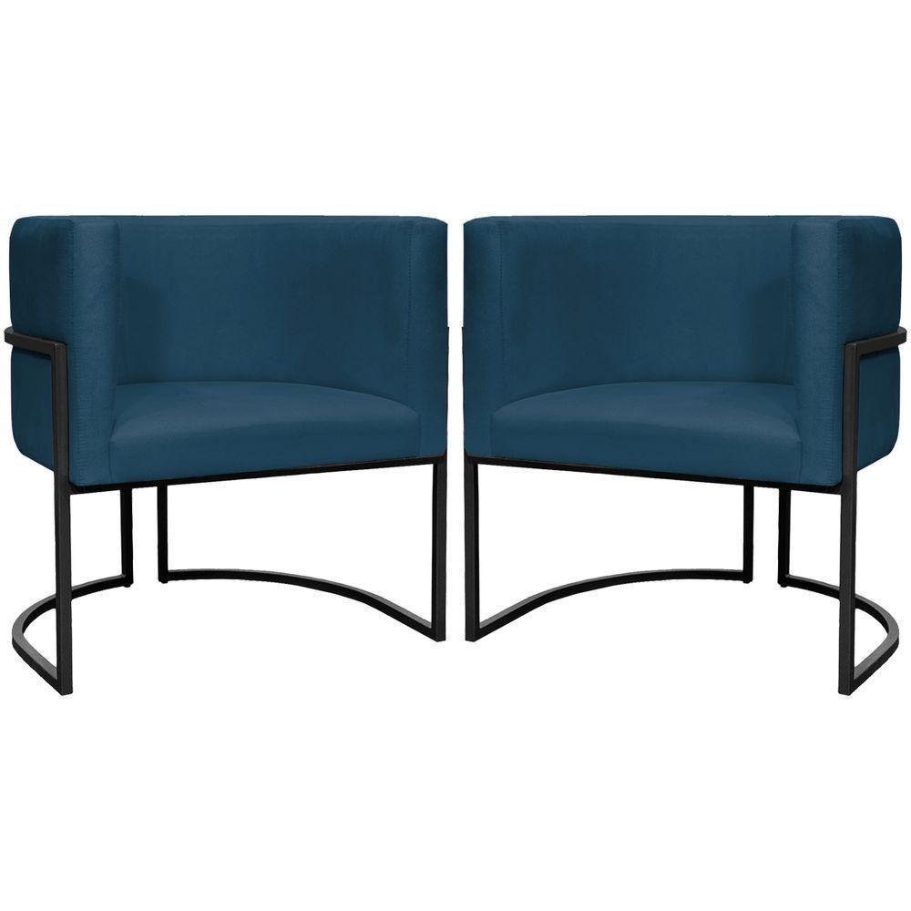 Kit 2 Poltronas Luna Suede Cores Base De Ferro Preta - Azul-marinho, Suede - 1