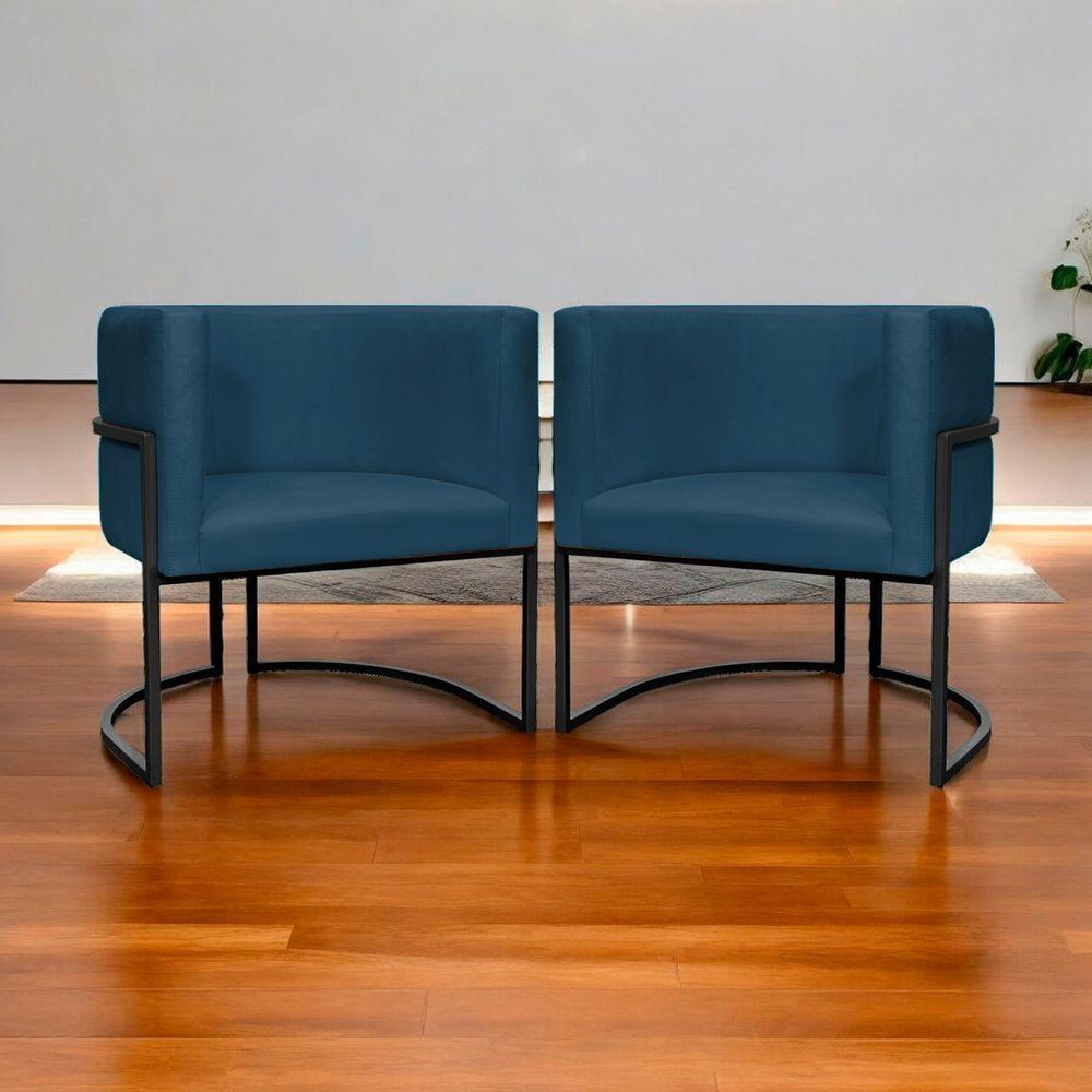Kit 2 Poltronas Luna Suede Cores Base De Ferro Preta - Azul-marinho, Suede - 7