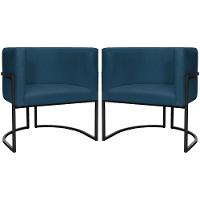 Kit 2 Poltronas Luna Suede Cores Base De Ferro Preta - Azul-marinho, Suede - 1