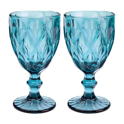 Jogo 2 Taças De Vidro Diamond Diamante Azul 300ml água Class Home