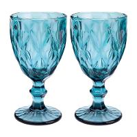 Jogo 2 Taças De Vidro Diamond Diamante Azul 300ml água Class Home - 1