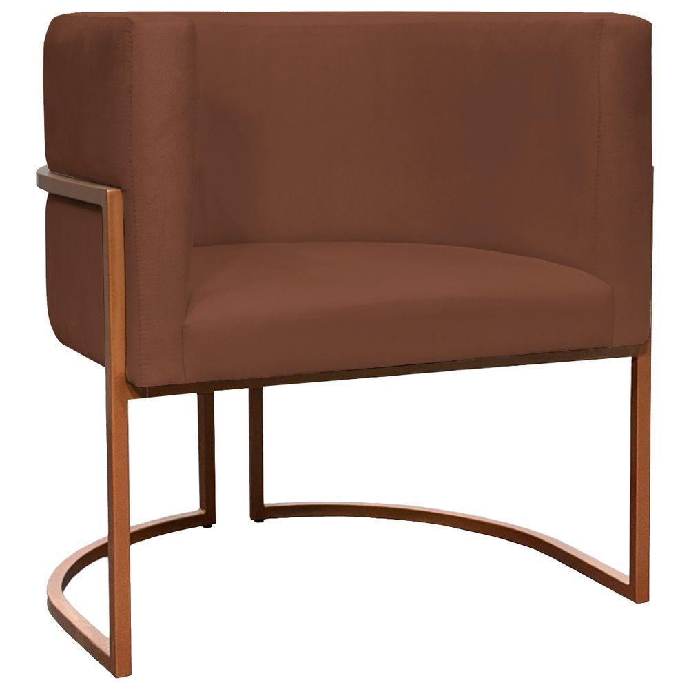 Kit 2 Poltronas Para Sala De Recepção Luna Suede Cores Base De Ferro Bronze - Terracota, Suede - 6